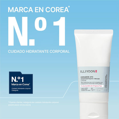 ILLIYOON Ceramida Ato Crema Concentrada 75Ml, Crema Hidratante Para Piel Seca Y Sensible, 100Hr Hidratación, Restauración De La Barrera De La Piel, Suave Para Bebés Y Adultos, Vegano, Sin Perfume