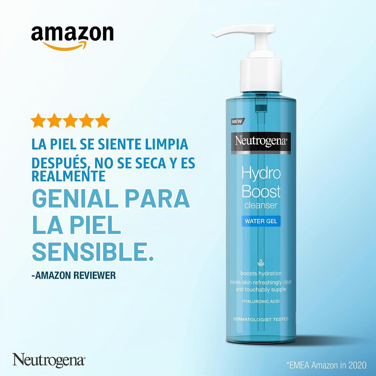 Neutrogena Hydro Boost Aqua Gel Limpiador Facial Suave Con Ácido Hialurónico Y Glicerina Para Todos Los Tipos De Piel, 200 Ml