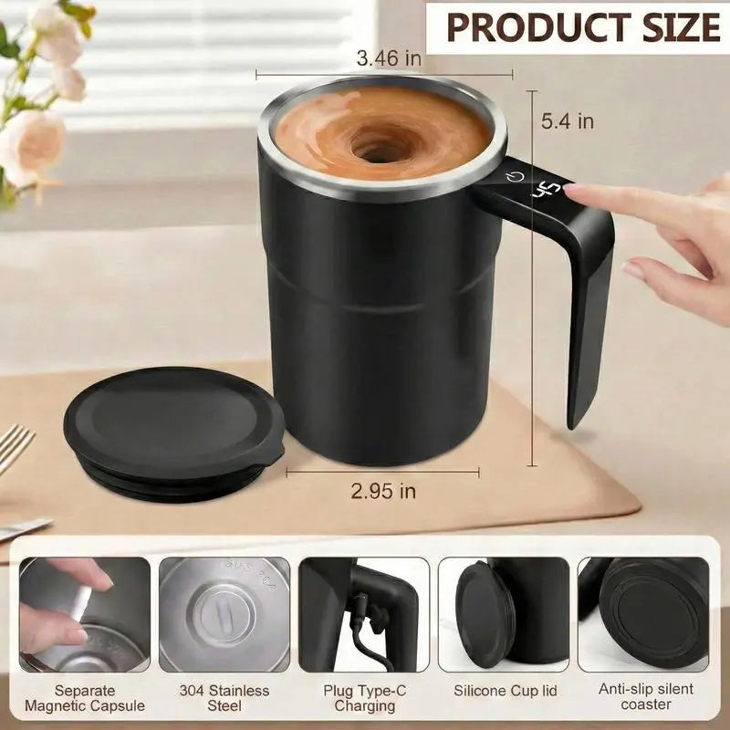 Rechargeable Auto Magnetic Coffee Mug with Digital Display, Electric Self Stirring Mug, Mixing Cup for Milk/Cocoa at Office/Kitchen/Travel Drinkware Tumbler,Valentine'S Day Gifts,The Best Gift for Your Partner