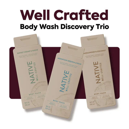 NATIVE Body Wash Discovery Trio – 3-Pack, 18 Oz, Sulfate-Free, Paraben-Free, Dye-Free, Rich Lather, Gentle Cleanse, 24HR Freshness