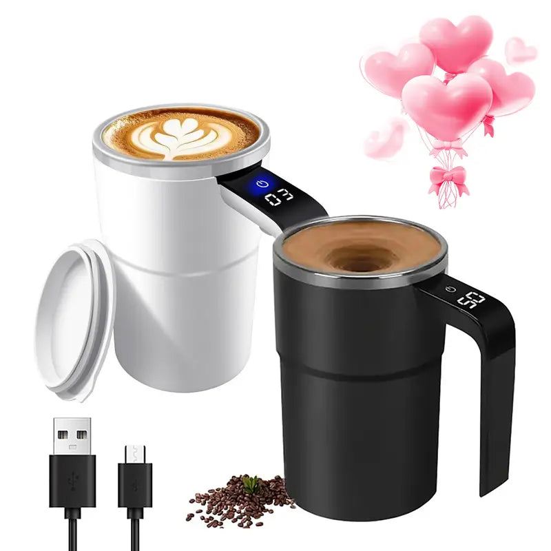 Rechargeable Auto Magnetic Coffee Mug with Digital Display, Electric Self Stirring Mug, Mixing Cup for Milk/Cocoa at Office/Kitchen/Travel Drinkware Tumbler,Valentine'S Day Gifts,The Best Gift for Your Partner