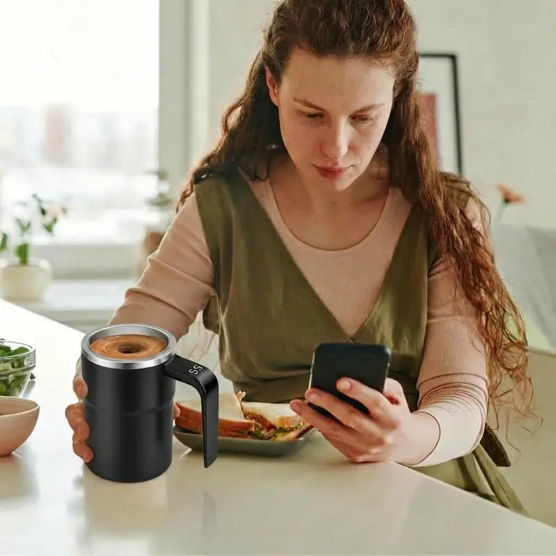 Rechargeable Auto Magnetic Coffee Mug with Digital Display, Electric Self Stirring Mug, Mixing Cup for Milk/Cocoa at Office/Kitchen/Travel Drinkware Tumbler,Valentine'S Day Gifts,The Best Gift for Your Partner