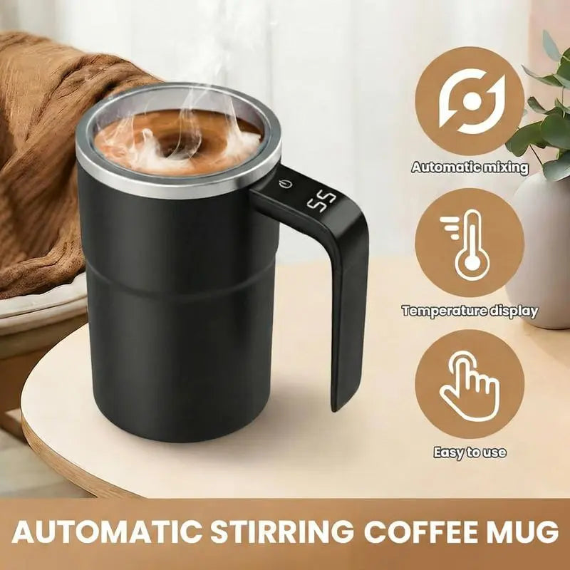 Rechargeable Auto Magnetic Coffee Mug with Digital Display, Electric Self Stirring Mug, Mixing Cup for Milk/Cocoa at Office/Kitchen/Travel Drinkware Tumbler,Valentine'S Day Gifts,The Best Gift for Your Partner